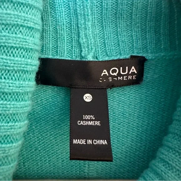 AQUA 100% Cashmere Turtleneck Sweater Teal Blue Size XS Winter Holiday Cozy Warm - Picture 5 of 6